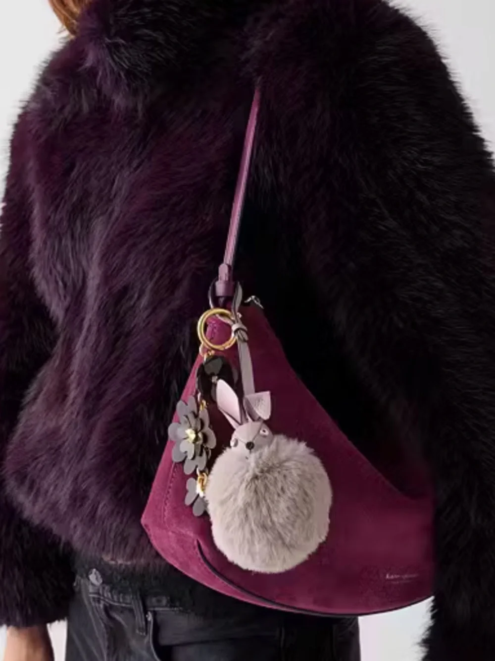 Kate Spade Fluffy Bunny Pom Charm/keychain - Light Taupe/Pink - Picture 3 of 4
